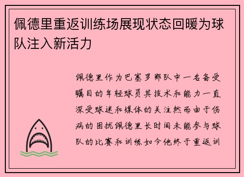 佩德里重返训练场展现状态回暖为球队注入新活力